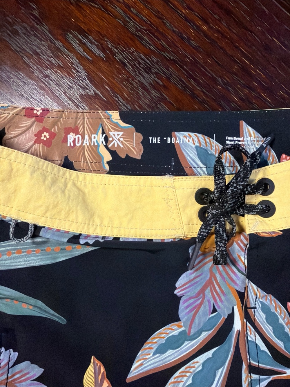 Roark Men’s Black Floral Bermuda Shorts with Yellow Waistband